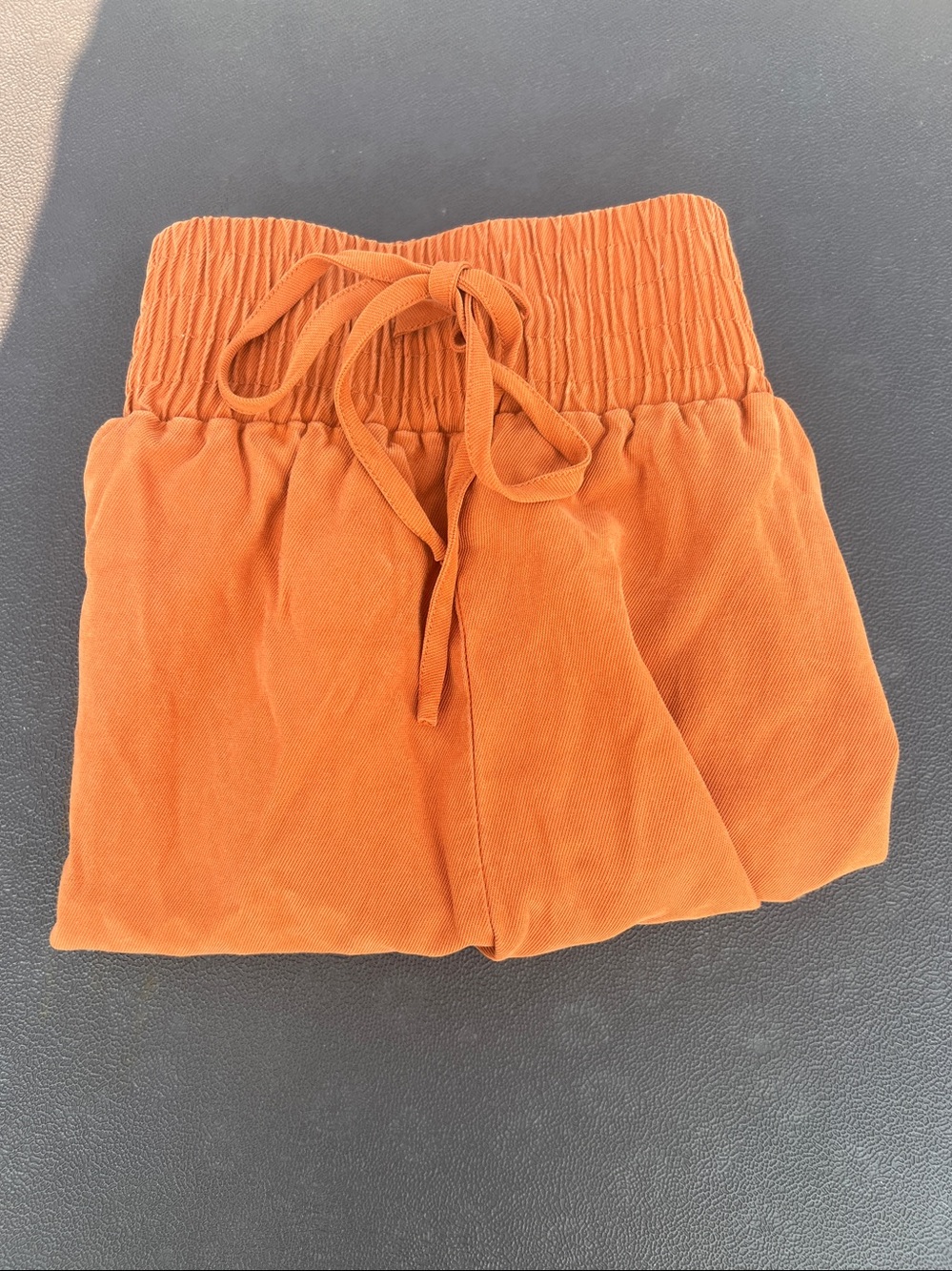High-Waist Orange Smocked-Waist Women’s Shorts